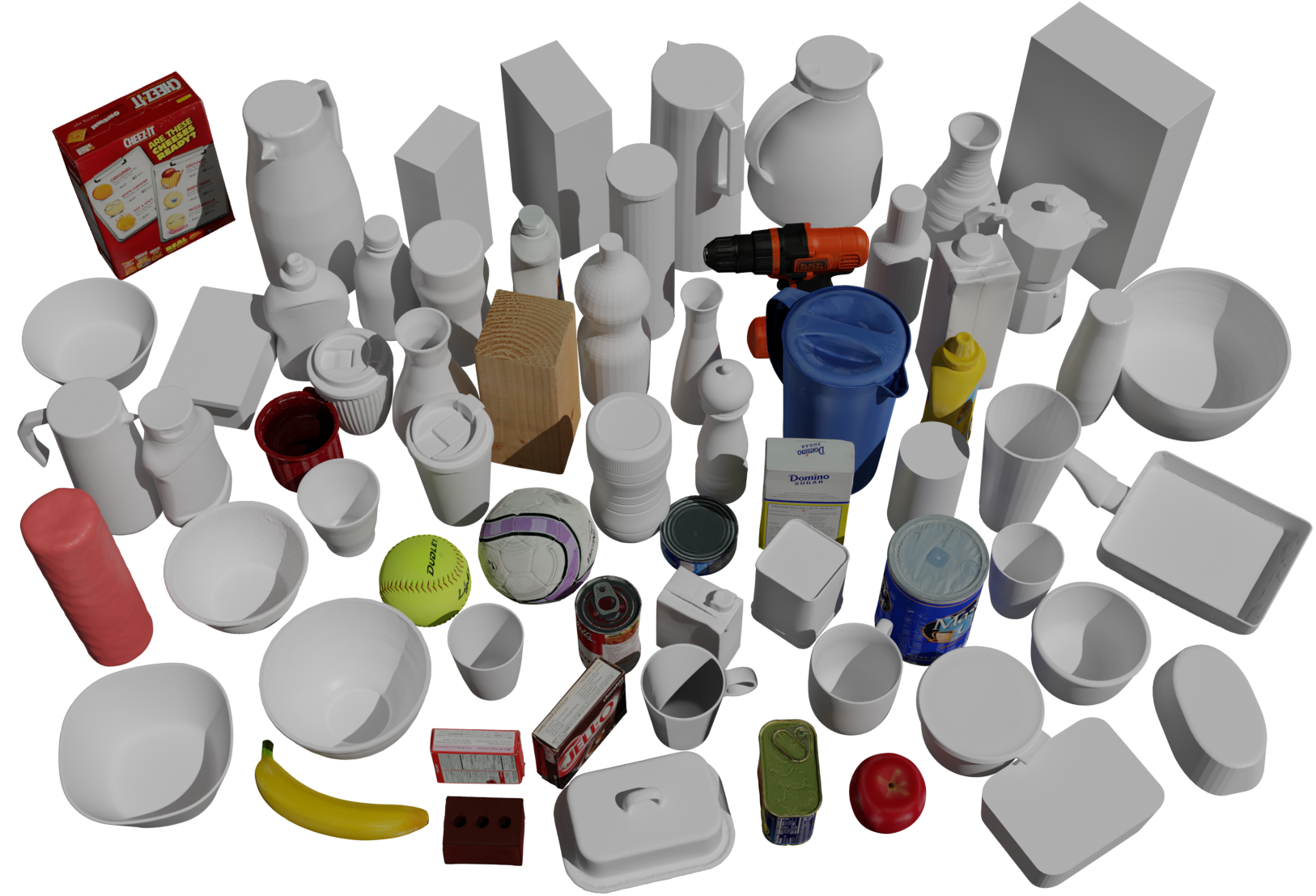 Shape completion results on diverse objects from Automatica and YCB datasets